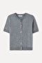 Women's Gray Melange Button Detailed Crew Neck Fitted Cardigan