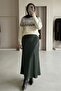 Satin Khaki Flared Skirt