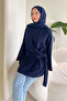 Side-Tie Shawl Blouse - Navy Blue - 6