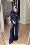 Double-Breasted Casual Suit with Pants - Navy Blue - 2