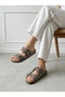 Women's Genuine Leather Orthopedic Slippers with Leopard Pattern, Double Buckle, Anatomical Cork Sole - 2