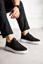 Orion Genuine Leather Men's Lace-Up Thick Sole Casual Black Sneakers - 2