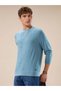 Textured Full Sleeve Regular Fit Sky Blue T-shirt - 2