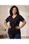 Plus Size Premium Cotton Pack Pearl Embellished Short Sleeve Relaxed Fit V-Neck Blouse - 6