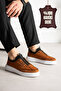 Orion Genuine Leather Men's Lace-Up Thick Sole Casual Tan Sneakers