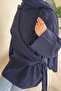 Side-Tie Shawl Blouse - Navy Blue - 4