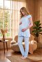 New Season Blue Lace Piece Summer Special Design 100% Cotton Breastfeeding Feature Maternity Pajama Set - 6