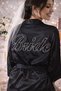 Bride Written on Black Satin Bridal Dressing Gown – Bridal Preparation Dressing Gown with Stone-Embellished Bride Detail (Packaged)