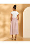Women White And Pale Pink Knitted Yoke Flared Midi Dress - 3