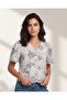 Women Grey Printed Collared Blouse - 2