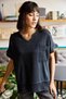 Women's Black Judge Collar Mesh Detailed Short Sleeve Linen Blouse Nj125 - 2