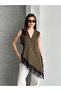 Women's Lace Pack Asymmetrical Cut Stylish Vest Blouse - Khaki - 2