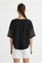 Women's Black Blouse with Mesh Detail on the Sides Linen Nj123 - 3