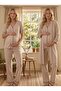 New Season Beige Design Summer Piped Full Buttoned Short Sleeve Cotton Dressing Gown Pajama Set 3-Piece Set - 4