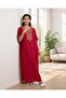 Women Red Embroidered Kaftan Nightgown - 5