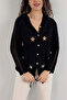 Women's Black Hooded Mesh Detailed Linen Shirt Nj126 - 3
