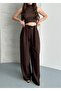 Women's Coffee Bridge Detailed Belted Palazzo Trousers - 5