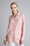 T0609Azpn623 Pink Loose Fit Shirt Collar Printed Long Sleeve Tunic