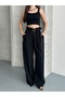 Women's Black Bridge Detailed Belted Palazzo Trousers - 5