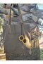 Canvas Brown Color Front Pocketed , Sunflower Amigurumi Charm Cloth Tote Shoulder Bag - 3