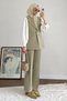 Women's Single Button Detailed Double Fabric Vest Set Pant Suit - Green