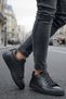 Men's Black Lace-Up Sneakers Casual Sports Shoes Comfortable Walking Shoes - 2