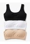 Women's Sports Bustier 3-Pack Thick Straps Cropped Tank Tops Black White Skin Color - 8