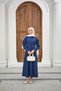 Women's Waist Pleated Shirt Collar Hidden Button Dress Navy Blue - 3