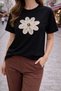 New Season Modal Cotton Crew Neck Floral Stone Embroidered Basic Short Sleeve T-Shirt