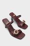 Women's Gold Belt Buckle Detail Straps Daily Heels Slipper Ligas Claret Red Crocodile
