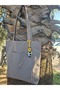 Cream Canvas Front Pocketed , Bee Amigurumi Charm Cloth Tote Shoulder Bag