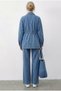 Women's Ice Blue Zippered Waist-Tied Pocket Detailed Denim Top and Bottom Set 60597 60286011 - 6