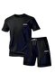 Men's Black Basic T-Shirt Shorts Set – Comfortable Summer Sports Outfit (with Logo)