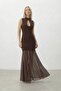 Drop Collar Tulle Detailed Long Dress with Back Zipper - 4
