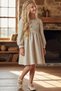 Girl's Beige Chanel Dress with Collar and Button Detail, Pleated Cuffs at the Wrists - 2
