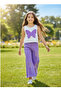 Girl's Pink Butterfly Appliqué Strap Blouse and Flared Pants Set