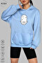 Unisex Hoodie Long Sleeve Pisces Balık Printed Hooded Brushed Inside Oversized 100% Cotton Combed Cotton Sweatshirt - 2