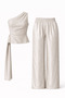 Women's Asymmetrical One-Shoulder Stylish Design - Elegant Summer Two-Piece Set with Elastic Waist and Wide-Leg Pants - 4