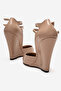 Nude Patent Leather Pointed Toe Wedge Heel Open Back Women's Shoes Vitton - 4