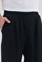 Black Scuba Fabric Brushed Inside Pleated Front and Pocket Detail Relaxed Fit Baggy Pants - 7