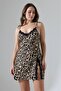 Women's Leopard Printed Piece Strappy Slit Nightgown