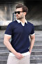 Navy Blue Polo Collar Knitwear Men's T-Shirt E7464 - 5