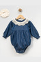 Organic Denim Baby Romper: Premium Baby Garment with Lace Collars and Wooden Buttons