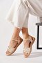Desrat Front Stripe Stone Buckled Women's Sandals Beige Skin - 3