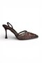 Y726462415 Brown Mesh Bead Embroidered İ Stiletto Heel Women's Shoes - 4