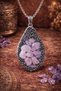 Vintage Leaf Shaped Design Necklace with Pink Quartz Natural Stone and Hematite - 2