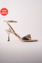 Livya Gold Ankle-Tie Stone Buckle Detail Women's Wedding Party Heeled Evening Dress Shoes - 2