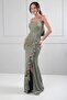 Women's Strapless Drawstring Back Skirt Ruffled a Lined S Glittery Fish Dress