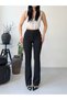Women's Black High Waist Shaping / Sculpting Flared Striped Fabric Trousers Stylish Casual and Office Pants