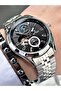 Silver Color Busines Automatic Original Mechanism Men's Wristwatch + Bracelet with Gift
